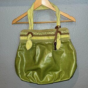 FOSSIL KEY PER TOTE Apple Green Coated Canvas Shoulder Bag Purse Handbag  - NEW